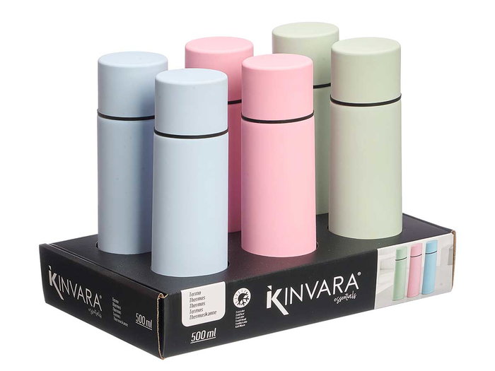 KINVARA Lot de 12 Thermos en Acier Inoxydable Mat 500ml - Assortiment de 3 Couleurs