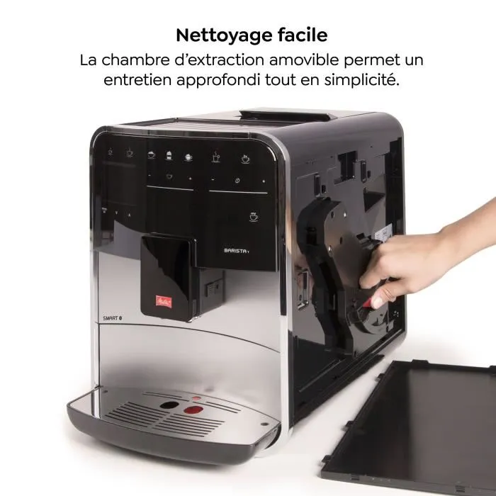 Melitta Barista T Smart - Machine à café automatique avec broyeur connectée, argent, sans réservoir à lait, 18 boissons, double réservoir à grains, Quiet Mark