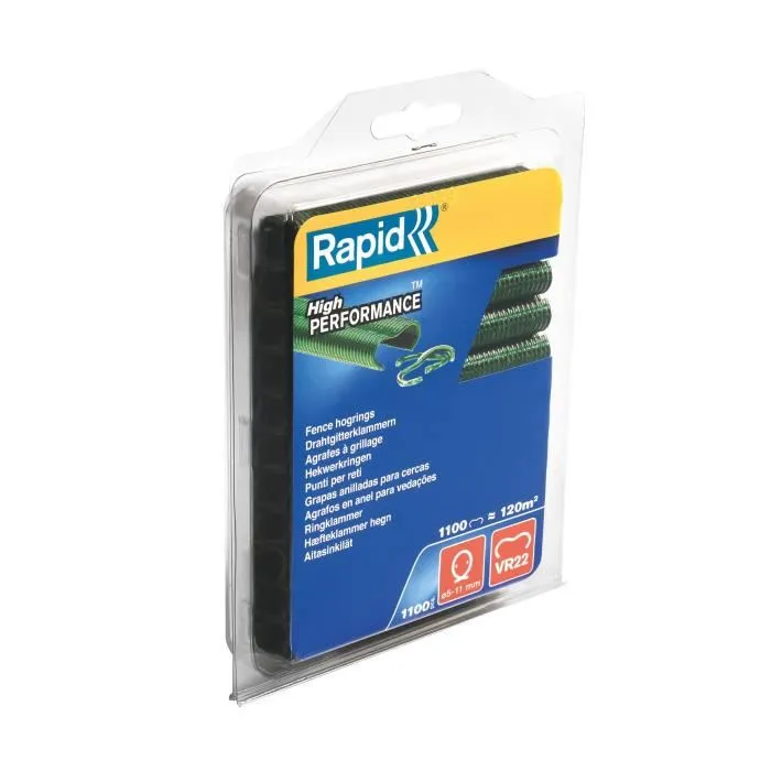 Rapid VR22 - Agrafes de fixation pour grillage souple résidentiel, couleur vert, finition plastifiée, paquet de 1100 pièces, compatibles avec pinces FP222 et FP20 Rapid VR22 - Agrafes de fixation pour grillage souple résidentiel, couleur vert, finition plastifiée, paquet de 1100 pièces, compatibles avec pinces FP222 et FP20