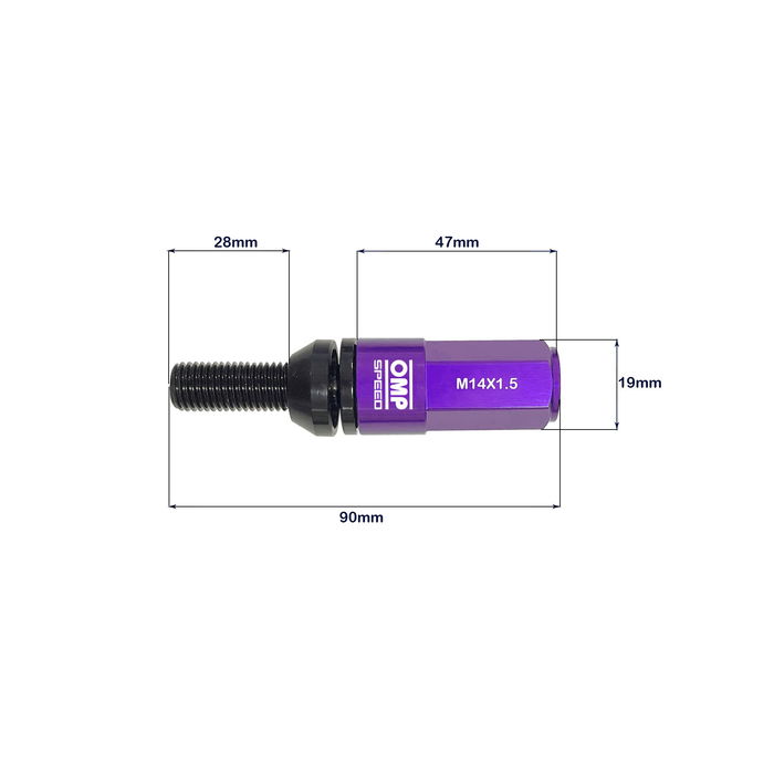 Omp OMPS09981411 Vis De Roue Aluminium M14x1.5 Violet 28 mm 20 Pièces