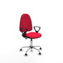 Chaise de bureau Algarra avec mécanisme de contact permanent de base, recouverte de tissu rouge. Équipée d'une base chromée, d'accoudoirs fixes et de butées