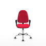 Chaise de bureau Algarra avec mécanisme de contact permanent de base, recouverte de tissu rouge. Équipée d'une base chromée, d'accoudoirs fixes et de butées