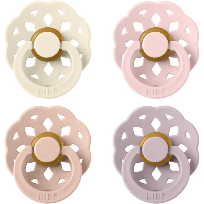 Bibs Sucette bébé Boheme Embout rond Ivory Blush Blossom Dusty Lilac - Pack de 4