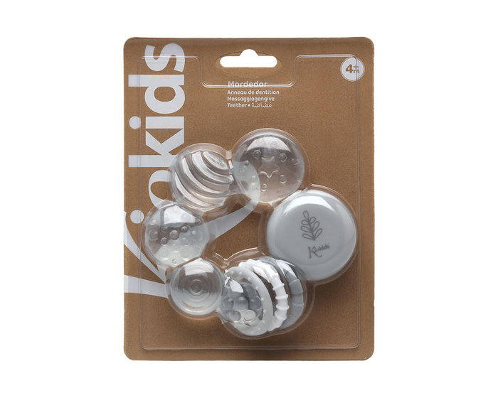 KioKids Mordedor De Frío Gris - Anneau de Dentition Réfrigéré pour Bébé, Collection Petits Moments, 3 Mois et Plus
