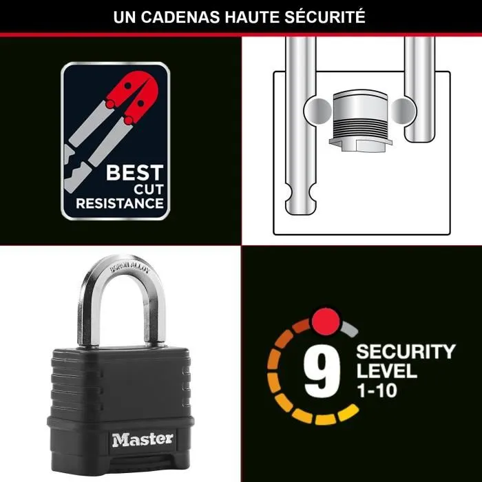 Master Lock Cadenas à combinaison Excell Zinc 57 mm Noir M178EURD - Cadenas à coffre en acier