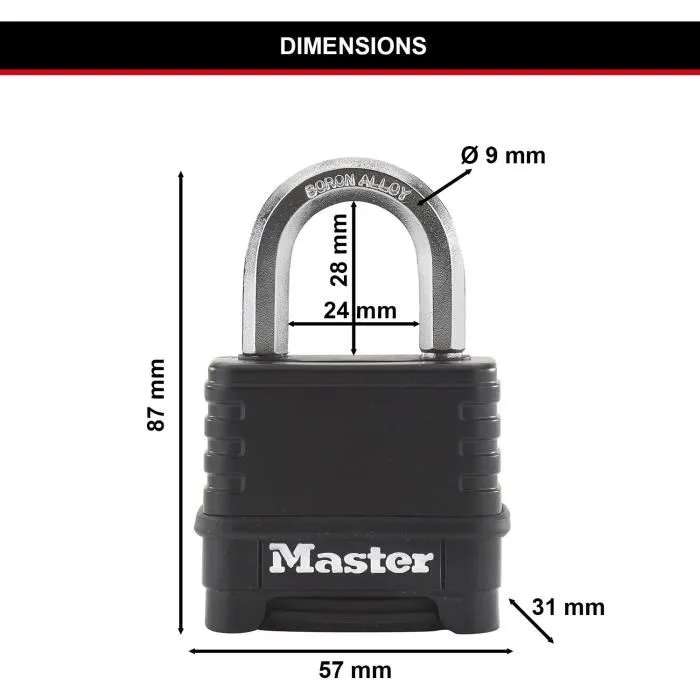 Master Lock Cadenas à combinaison Excell Zinc 57 mm Noir M178EURD - Cadenas à coffre en acier