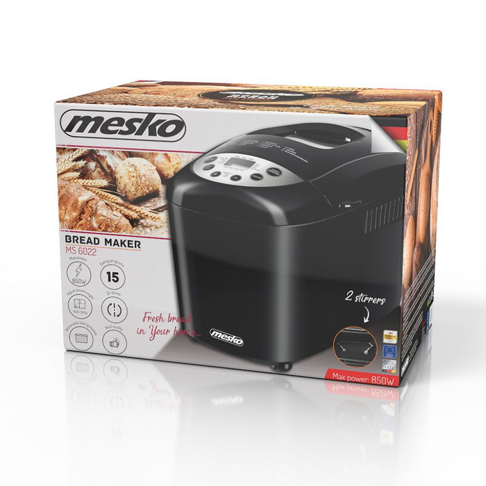 Mesko MS 6022 Panificatrice 850 W, 15 programmes, Noir, Bol amovible, Agitateur double Mesko MS 6022 Panificatrice 850 W, 15 programmes, Noir, Bol amovible, Agitateur double