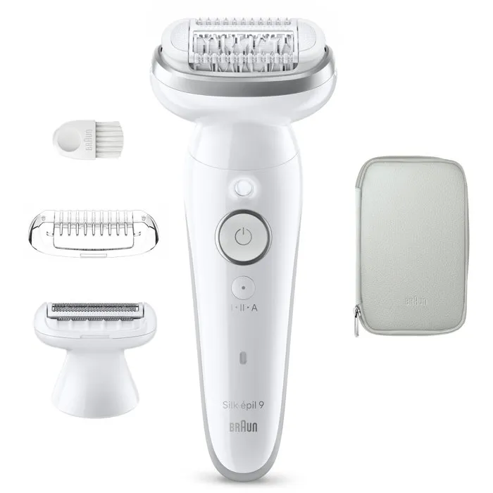 Braun Silk·épil 9 Épilateur Électrique Sans Fil SES9-030 - Tête Pivotante Large - 40 Micro-pincettes - 2 Modes - Étanche - Blanc