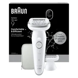 Braun Silk·épil 9 Épilateur Électrique Sans Fil SES9-030 - Tête Pivotante Large - 40 Micro-pincettes - 2 Modes - Étanche - Blanc