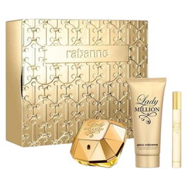 Paco Rabanne Coffret Parfum Lady Million pour Femme - Eau de Parfum 80 ml, Miniature 5 ml + Lotion Hydratante pour le Corps 100 ml