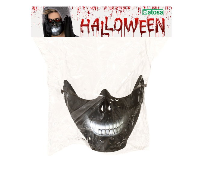 Masque Demi-Crane en PVC Noir 14x18 cm pour Déguisement de Squelette Effrayant - Accessoire Halloween et Fêtes