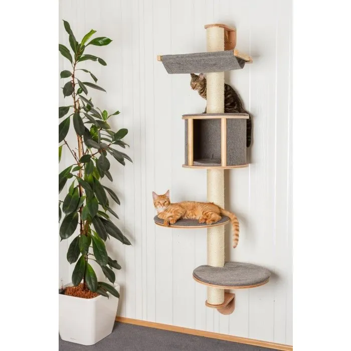 Kerbl - Arbre à chat mural compact avec niches, surfaces de repos et poteaux sisal - 168 cm - Modèle Tofana - Gris