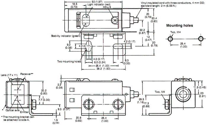 OMRON E3S-CD12 Capteur photoélectrique réflex 2m NPN/PNP OMRON E3S-CD12 Capteur photoélectrique réflex 2m NPN/PNP
