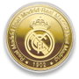 Real Madrid Monnaie Commémorative Dorée Bernabéu en Zamak avec Capsule et Boîte de Collection - Article Officiel