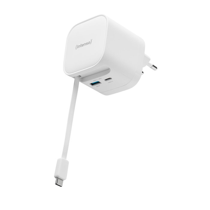 Intenso W65ACIC Chargeur Mural GaN 65W avec Câble Rétractable