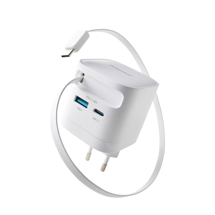 Intenso W65ACIC Chargeur Mural GaN 65W avec Câble Rétractable