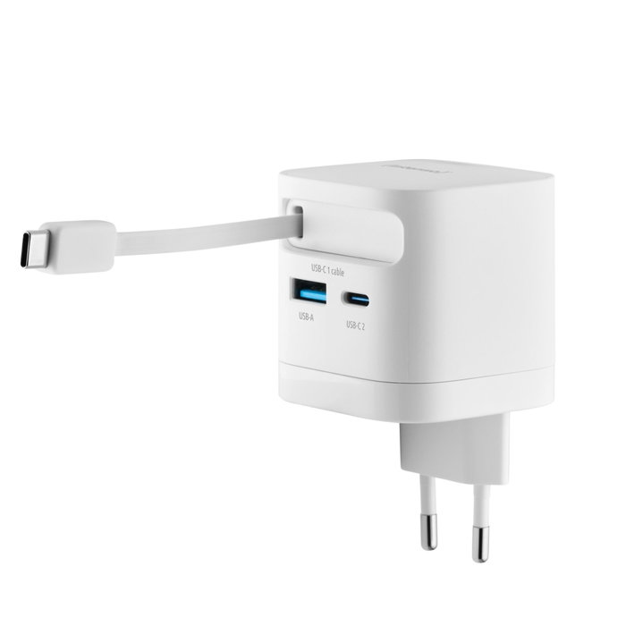 Intenso W65ACIC Chargeur Mural GaN 65W avec Câble Rétractable