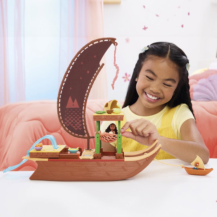 Mattel Vaiana 2 Canoa de aventuras Disney Princess Catamarán flottant avec poupée et accessoires pour enfants 3 ans et plus (version multilingue)