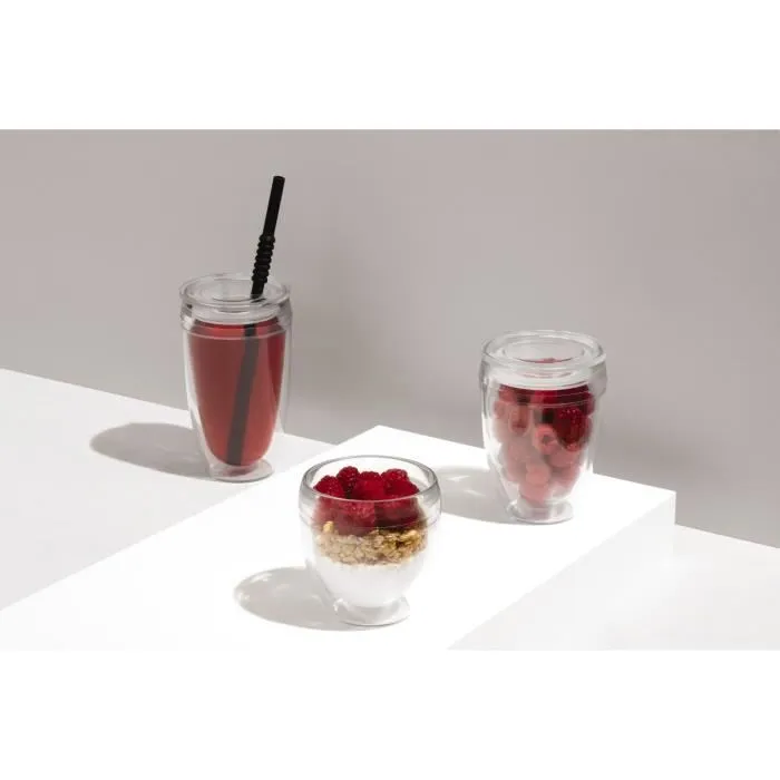 BODUM Pavina To Go - Set de 2 Gobelets Isothermes avec Couvercle - 20 cl - Transparent - Sans BPA - Double Paroi - Pour Boissons Chaudes et Froides - Lavable au Lave-Vaisselle