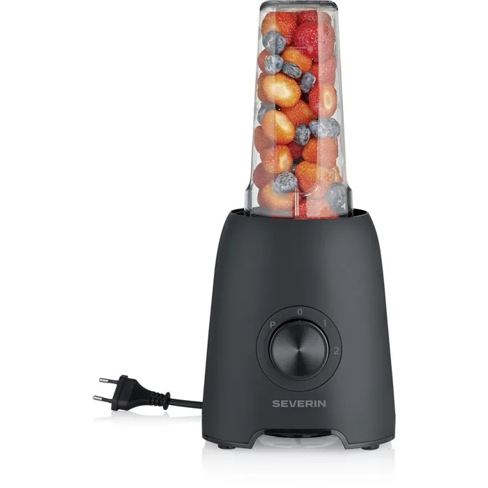 SEVERIN SM3724 Mix & Go Blender 2-en-1 – récipient en verre 1,5 L, gourde robuste, accessoire moulin fruits secs, noir