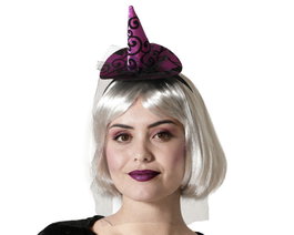 Atosa Diadème de sorcière violet avec chapeau miniature