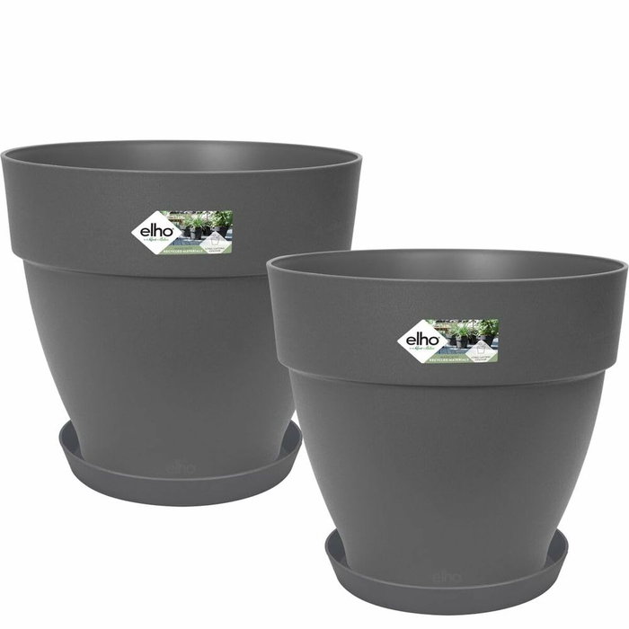 Elho Lot de 2 pots de fleurs ronds Vibia Campana et soucoupes Loft, 22 L, Anthracite