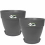 Elho Lot de 2 pots de fleurs ronds Vibia Campana et soucoupes Loft, 22 L, Anthracite