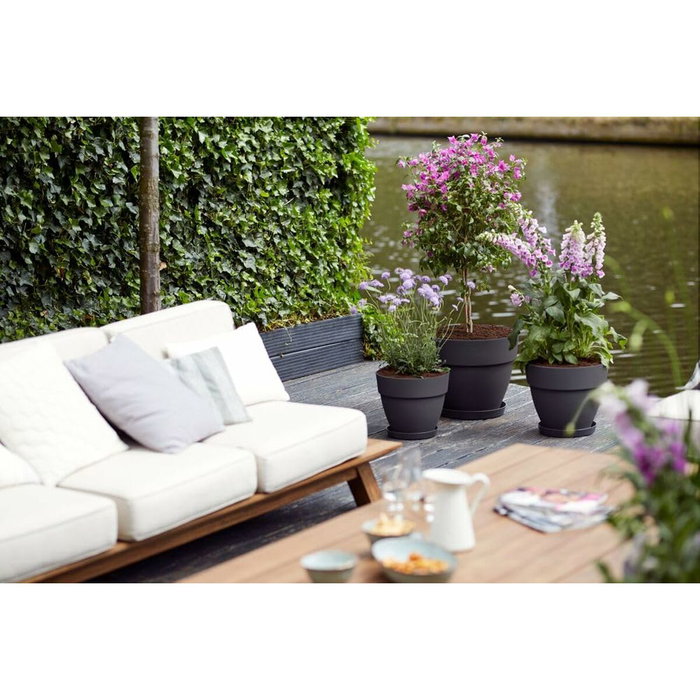 Elho Lot de 2 pots de fleurs ronds Vibia Campana et soucoupes Loft, 22 L, Anthracite