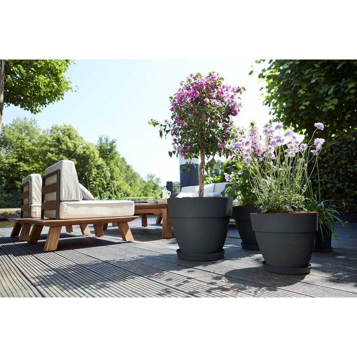 Elho Lot de 2 pots de fleurs ronds Vibia Campana et soucoupes Loft, 22 L, Anthracite