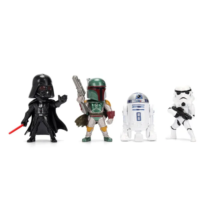Jada Toys - Figurines Star Wars Metalliques 6 cm - Set de 4 Personnages : Dark Vador, R2-D2, Stormtrooper, Boba Fett - Licence Officielle - Pour Enfants 8 Ans et Plus
