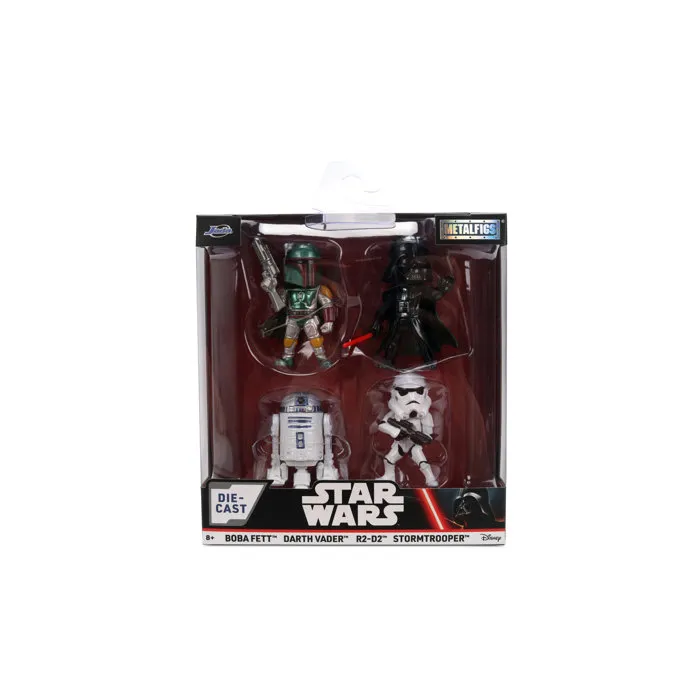 Jada Toys - Figurines Star Wars Metalliques 6 cm - Set de 4 Personnages : Dark Vador, R2-D2, Stormtrooper, Boba Fett - Licence Officielle - Pour Enfants 8 Ans et Plus