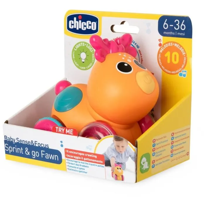 Chicco Faon Sprint&go - Jouet d'éveil interactif pour bébé de 6 mois et plus, avec sons, lumières et mouvements, couleur orange et rose