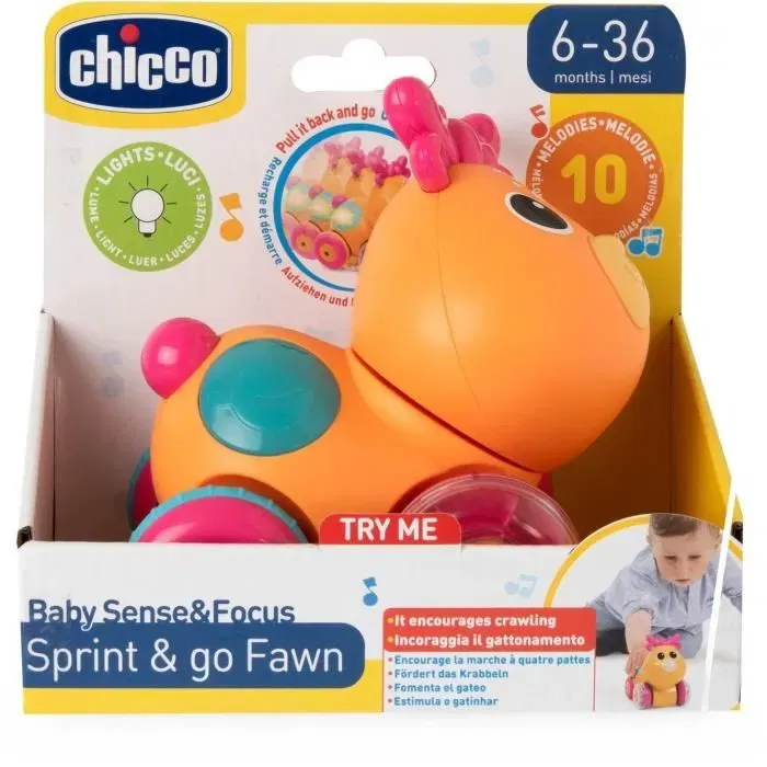 Chicco Faon Sprint&go - Jouet d'éveil interactif pour bébé de 6 mois et plus, avec sons, lumières et mouvements, couleur orange et rose