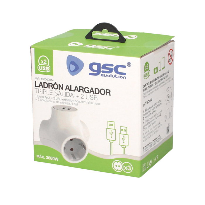 GSC Evolution Multiprise triple sortie avec 2 ports USB et rallonge 1,4 m GSC Evolution Multiprise triple sortie avec 2 ports USB et rallonge 1,4 m
