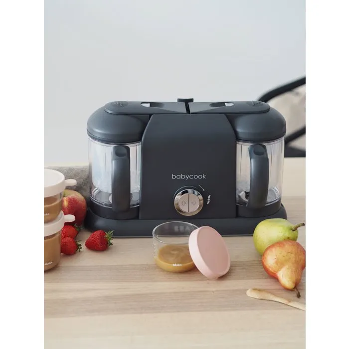 Beaba Babycook Duo Gris foncé - Pack Robot cuiseur 6-en-1 avec lot de cuillères silicone 1er âge