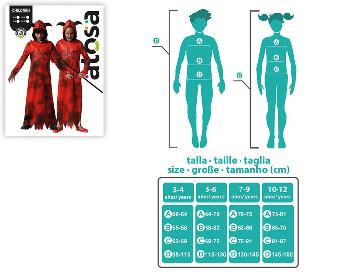 atosa Déguisement de démon rouge avec tunique longue et capuche pour enfant atosa Déguisement de démon rouge avec tunique longue et capuche pour enfant
