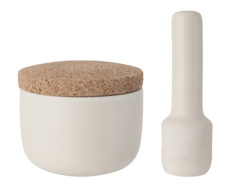 Berghoff 3950032 Mortier et pilon petit en céramique avec couvercle en liège pour herbes et épices