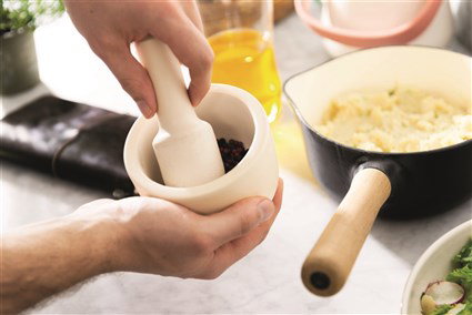 Berghoff 3950032 Mortier et pilon petit en céramique avec couvercle en liège pour herbes et épices