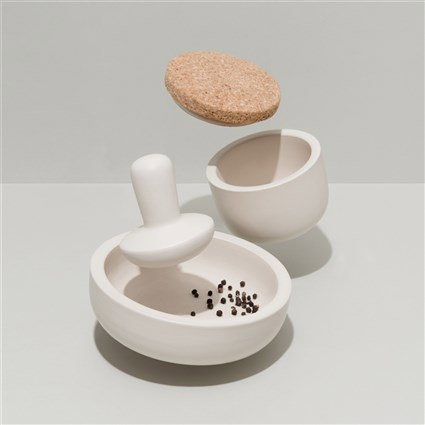 Berghoff 3950032 Mortier et pilon petit en céramique avec couvercle en liège pour herbes et épices
