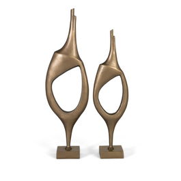 GINER Y COLOMER - Lot de 2 sculptures décoratives en aluminium finition bronze vieilli - Design abstrait - Grandeur: 96x28x15 cm et 83x23x15 cm