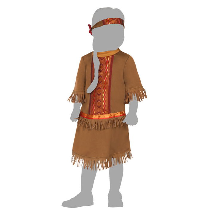 Déguisement Indien Bébé Fille 6-12 Mois, Costume Fête Amérindien Thème Far West avec Cordelette et Robe en Polyester