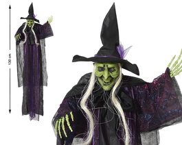 Bruja Verde 130 cm - Décorative, avec Robe Violette et Chapeau - Décoration Suspension d'Halloween