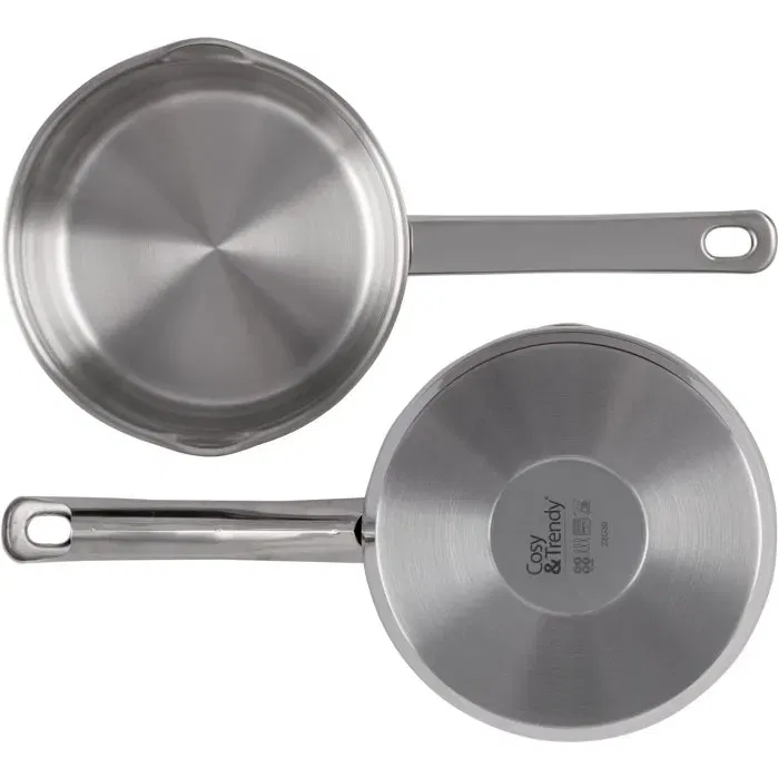 Cosy & Trendy Casserole Daily avec 2 becs verseurs, Inox 18/10, Ø 16 cm, Fond diffusant aluminium, Induction, Four jusqu'à 200°C, Lave-vaisselle