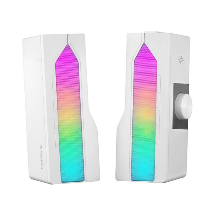 Mars Gaming MSDUOW Enceintes Gaming 2.0 Convertibles Soundbar Blanc, 15W, RGB Mesh, Bluetooth 5.0, Jack