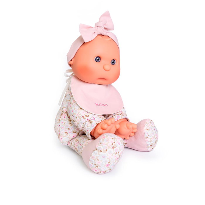 Muñecas Antonio Juan Ma Première Poupée Dolly avec Bavier Personnalisable 83205 - Poupée en Tissu Doux 36 cm - Langue Espagnol - À Partir de 3 Ans