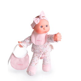 Muñecas Antonio Juan Ma Première Poupée Dolly avec Bavier Personnalisable 83205 - Poupée en Tissu Doux 36 cm - Langue Espagnol - À Partir de 3 Ans