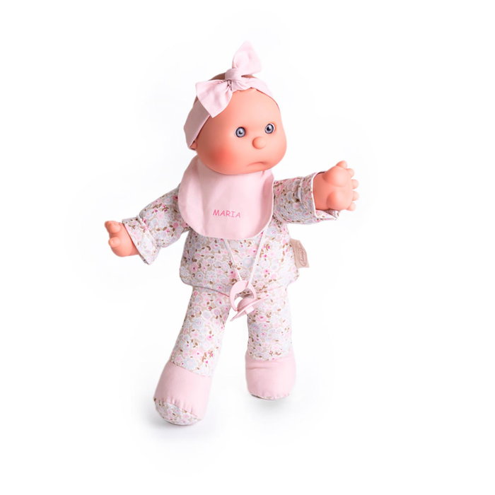 Muñecas Antonio Juan Ma Première Poupée Dolly avec Bavier Personnalisable 83205 - Poupée en Tissu Doux 36 cm - Langue Espagnol - À Partir de 3 Ans