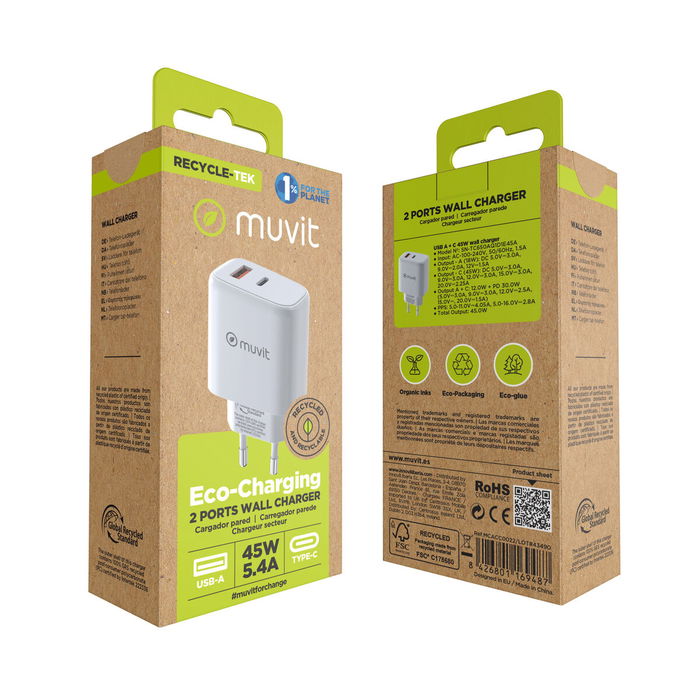 Chargeur mural Muvit for Change MCD356 Blanc 18 W 45 W