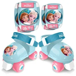 La Reine des Neiges RN246035 Set de Patins à Roulettes avec Protections Coudières et Genouillères - Taille 23/27 - Bleu