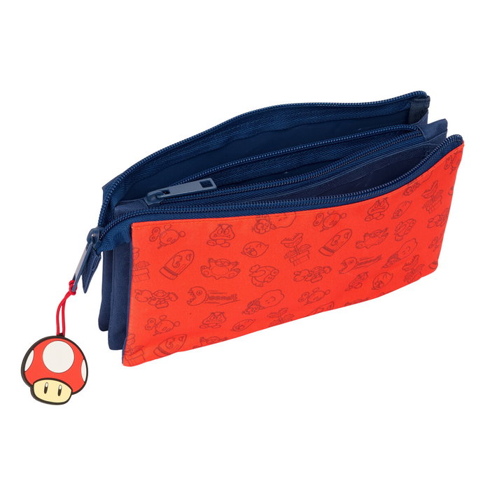 Trousse Fourre-Tout Triple Super Mario Trick Rouge Bleu foncé 22 x 12 x 3 cm